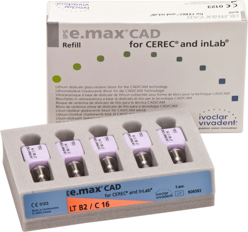 IPS e.max CAD Monolithic Solution for CEREC\inLab  Packung  5 Stück A-D Gr. C16, B2 LT
