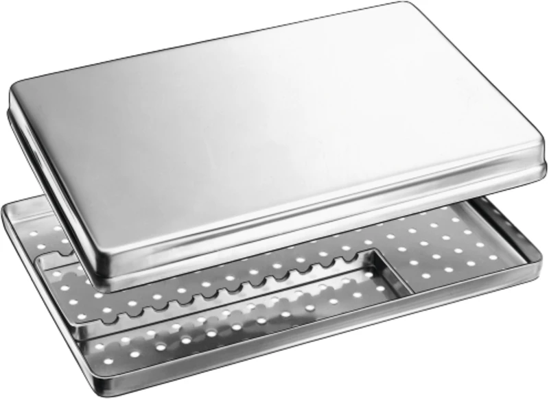 Norm-Tray Edelstahl  Packung  Ungelochter Deckel, gelochter Boden, Instrumententräger, 3031