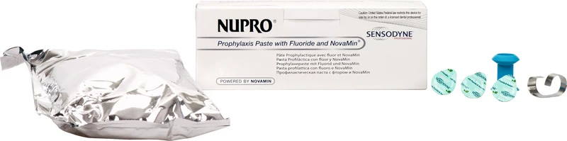 NUPRO® mit NovaMin®   Packung  175 x 1,4 g Single Dose Minze mit Fluorid, 1 Prophy Grip, 1 Ring