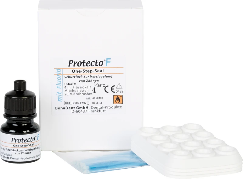 Protecto® F  Packung  4 ml Flasche, 4 Mischpaletten, Mircobrushes mit Fluorid