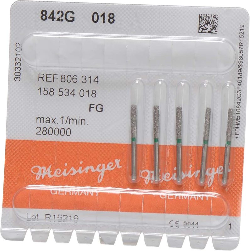 Diamanten 842  Packung  5 Stück grün grob, FG, Figur 158 Zylinder abgerundet, 8 mm, ISO 018