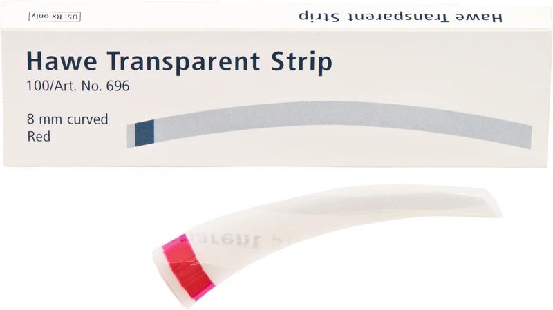 Strips transparent  Packung  100 Stück rot, 73 mm, Breite 8 mm, gebogen