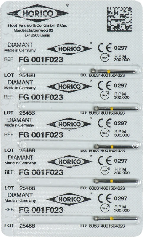 Diamantschleifer 001  Packung  5 Stück gelb x-fein, FG, Figur 001, ISO 023