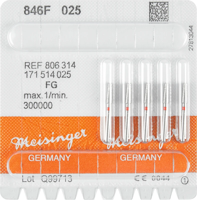 Diamanten 846  Packung  5 Stück rot fein, FG, Figur 171 Konus Kante scharf, 7 mm, ISO 025