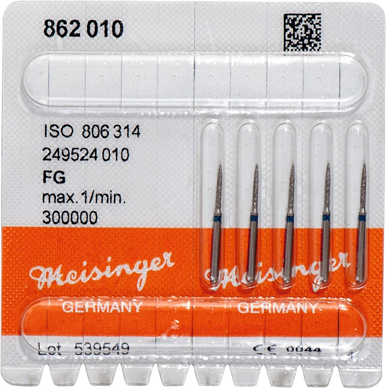 Diamanten 862  Packung  5 Stück blau mittel, FG, Figur 249 Flamme, 8 mm, ISO 010