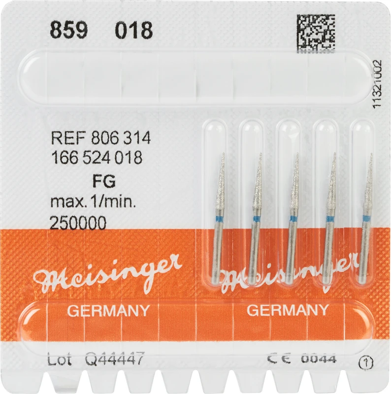 Diamanten 859  Packung  5 Stück blau mittel, FG, Figur 166 kon. spitz, 10 mm, ISO 018