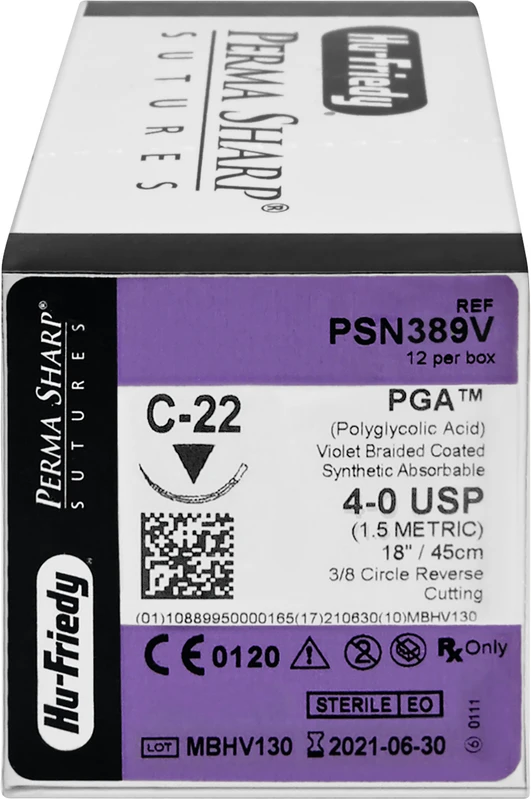 Perma Sharp PGA  Packung  12 Stück violett, 45 cm, C-22, 3\8 Kreis, schneidend, Rückstich, 16,2 mm, USP 4\0