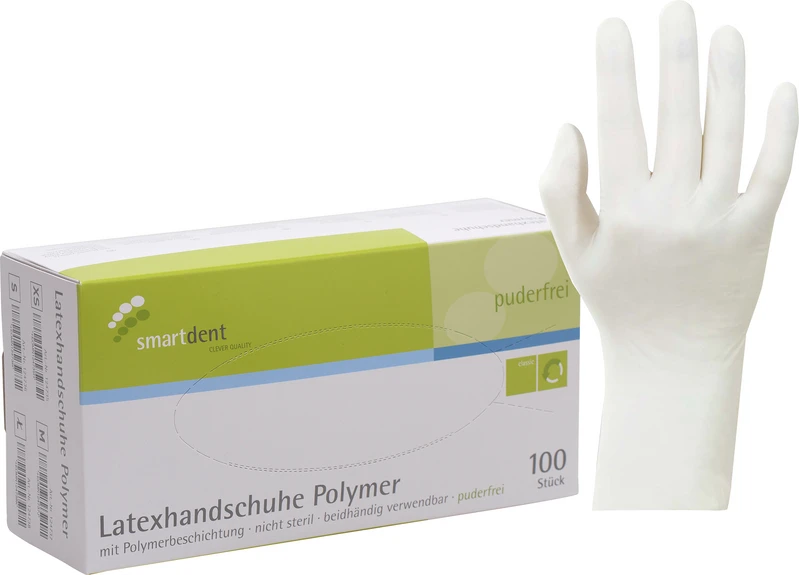 smart Polymer Latexuntersuchungshandschuhe  Packung  100 Stück puderfrei, weiß, L