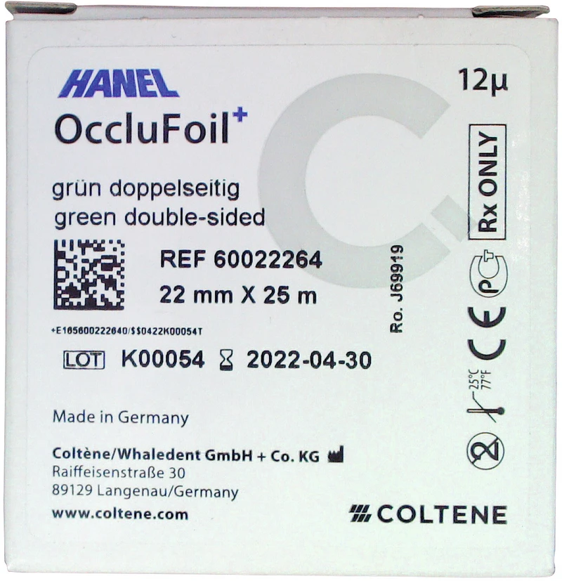 HANEL OccluFoil+, doppelseitig 12µ  Rolle  25 m grün, 22 mm breit, PET