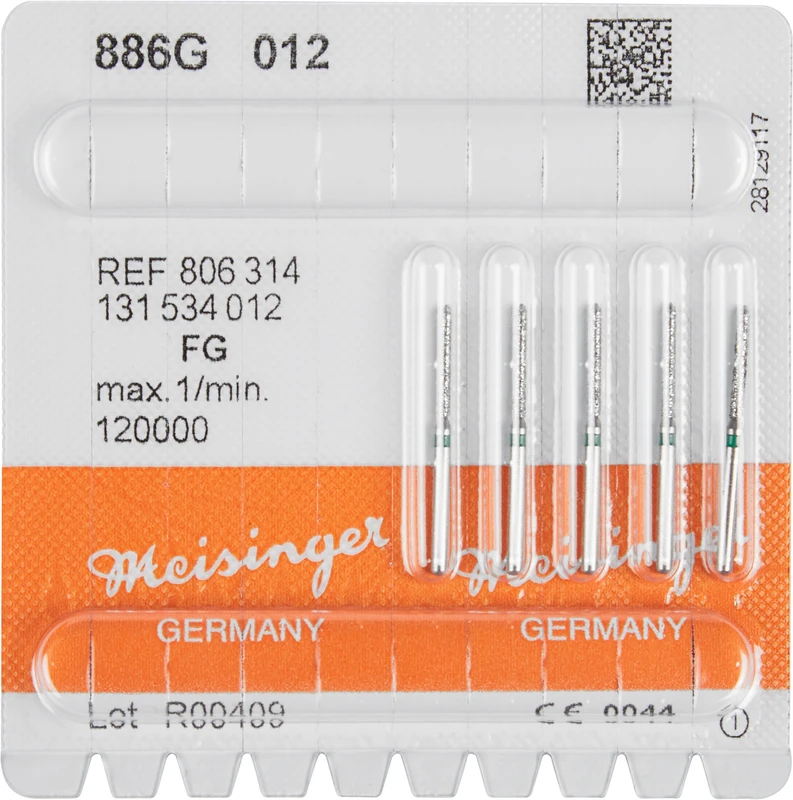 Diamanten 886  Packung  5 Stück grün grob, FG, Figur 131 Zylinder spitz, 10 mm, ISO 012
