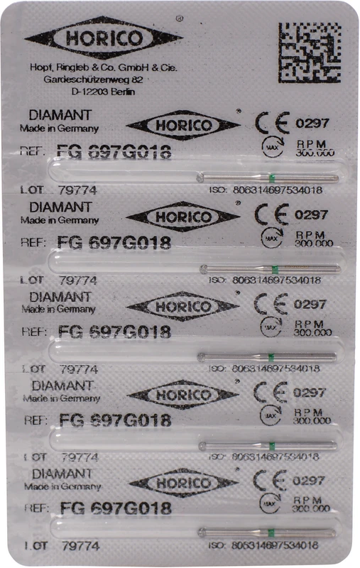 Diamantschleifer 697  Packung  5 Stück grün grob, FG, Figur 697, ISO 018