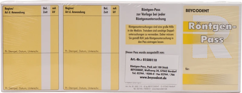 Röntgen-Pass   Packung  100 Stück