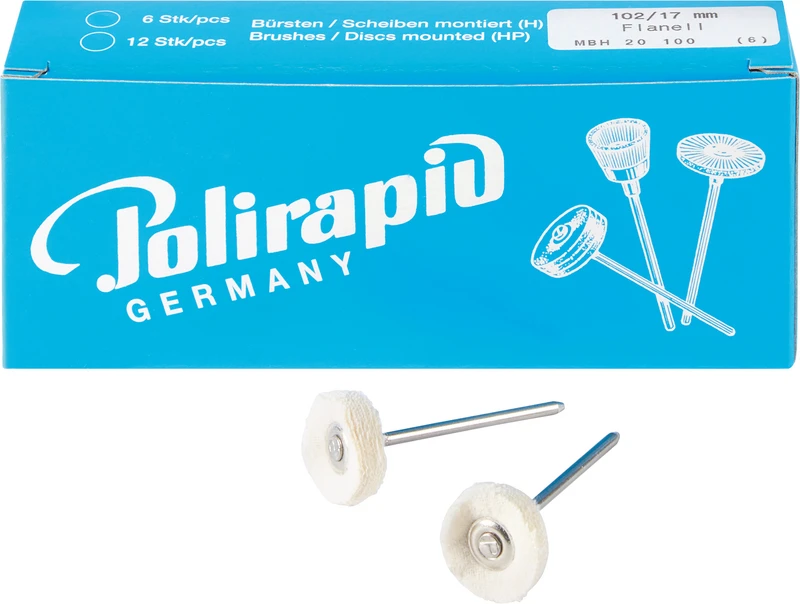 Miniaturbürsten Scheibe  Packung  6 Stück HP, Flanellstoff weich, Ø 17 mm
