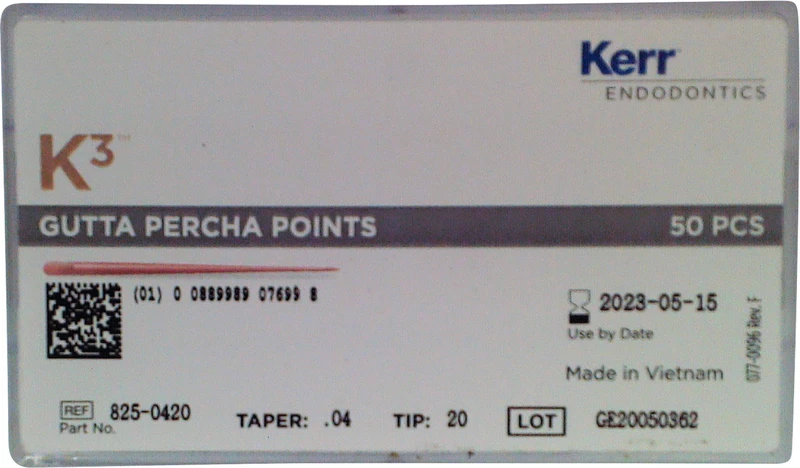 K3XF Guttapercha-Spitzen  Packung  50 Stück Taper.04, ISO 020
