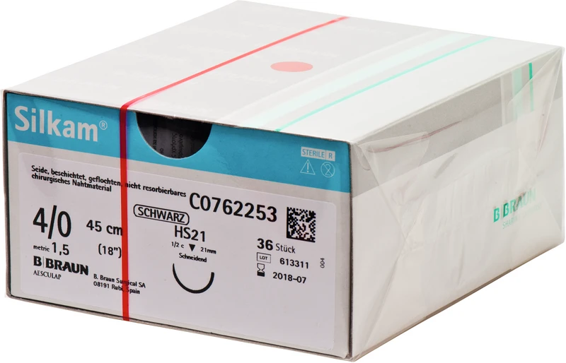 Silkam®  Packung  36 Stück schwarz, 45 cm, HS21, 1\2 Kreis, schneidend, 21 mm, USP 4\0