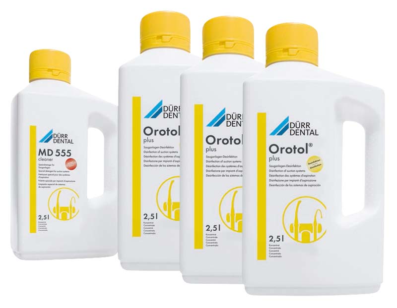 Orotol® plus Sauganlagen-Desinfektion  Combi-Set  3 x 2,5 Liter Orotol Plus, 2,5 Liter Flasche MD 555 Cleaner