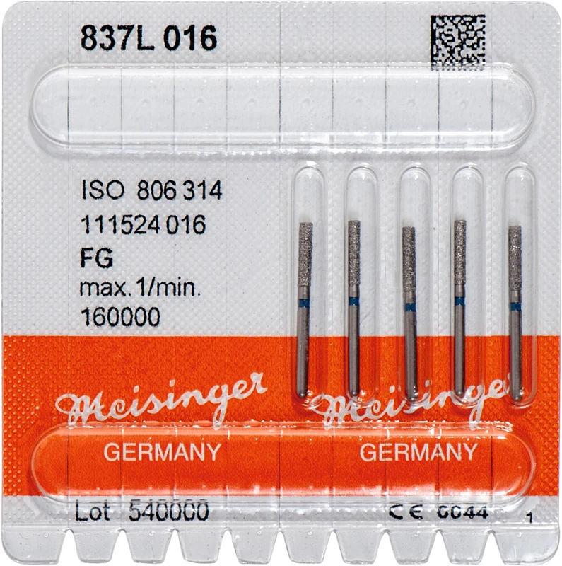 Diamanten 837  Packung  5 Stück blau mittel, FG, Figur 111 Zylinder lang, 6 mm, ISO 010