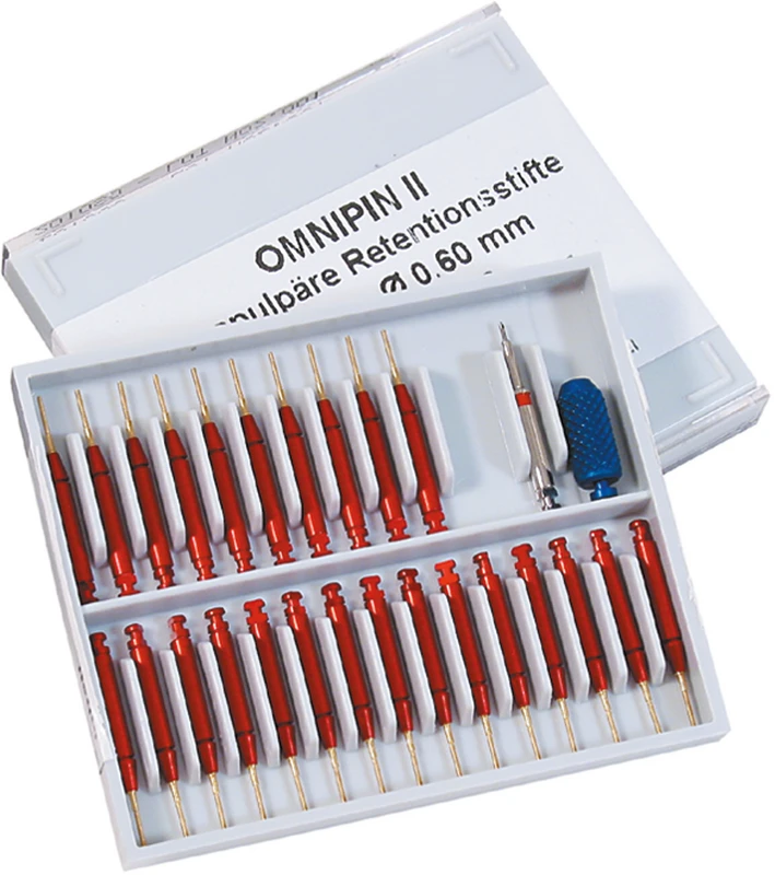 OMNIPIN II  Starter Kit  25 montierte Stifte klein, rot\gold, .021  \0,6 mm, 1 Bohrer, 1 Handgriff