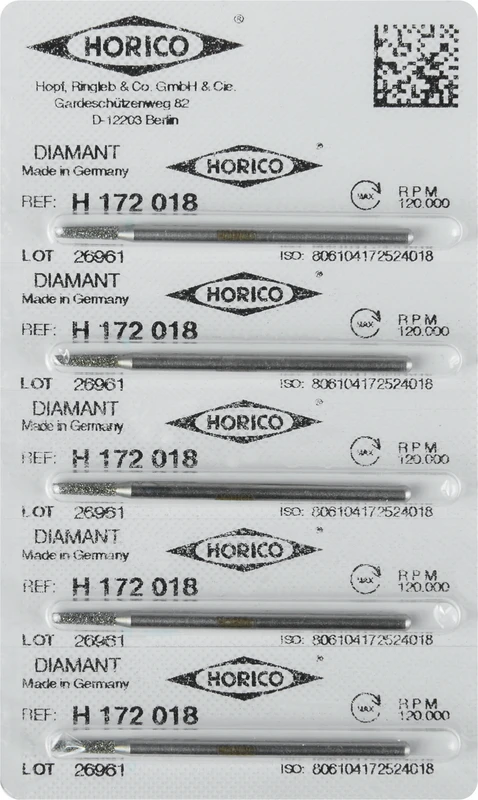 Diamantschleifer H 172  Packung  5 Stück HP, Figur 172, 8 mm, ISO 018