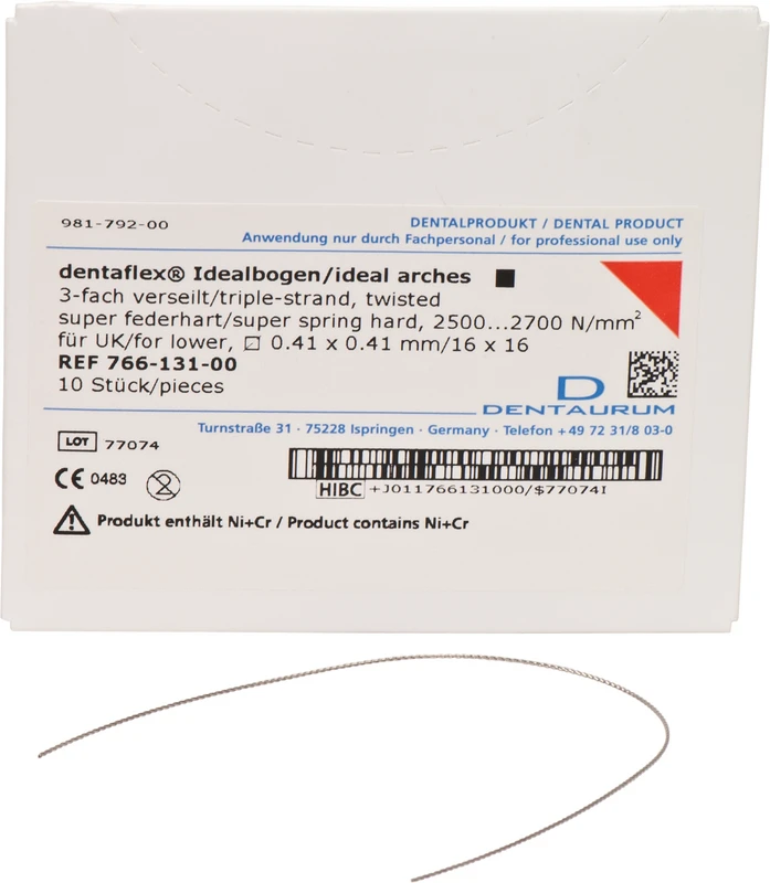 dentaflex®  Packung  10 Idealbögen vierkant, 3-fach verseilt UK, Ø 0,41 x 0,41 mm