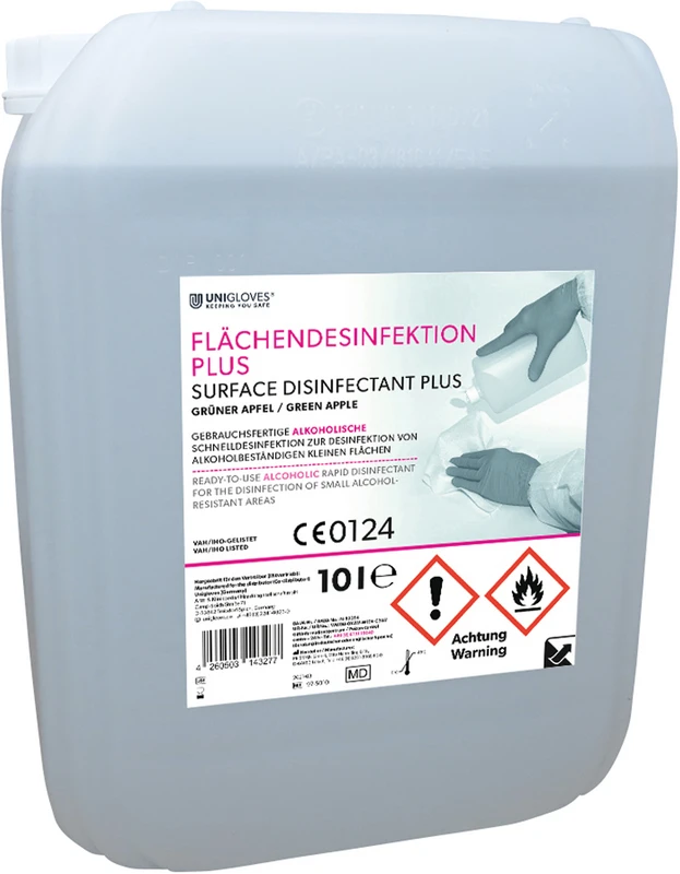 UNIGLOVES Flächendesinfektion PLUS  Kanister  10 Liter grüner Apfel