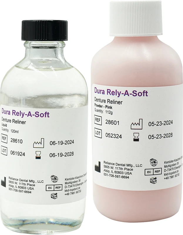 Dura Rely-A-Soft  Soft Denture Liner   Set  112 g Pulver rosa, 120 ml Flüssigkeit