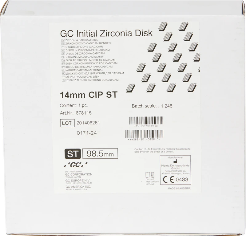 GC Initial Zirconia Disk  Stück  Ø 98, 5 mm H 14 mm, ST