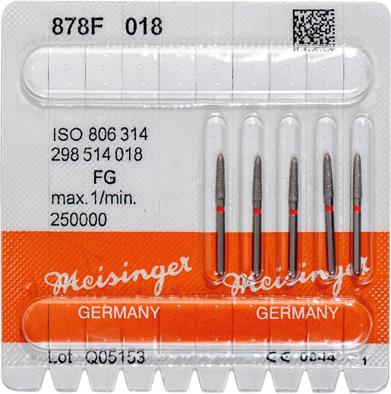 Diamanten 878  Packung  5 Stück rot fein, FG, Figur 298 Torpedo, 8 mm, ISO 018