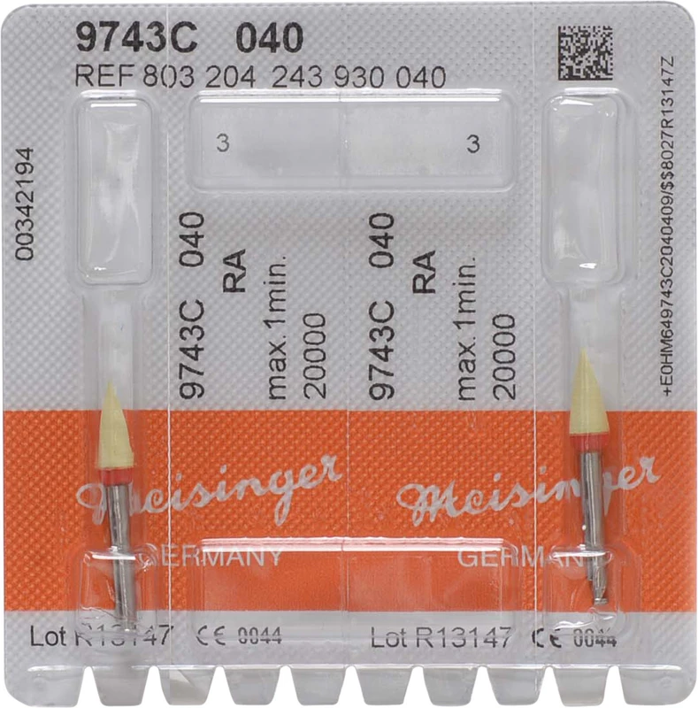 Diamantpolierer 9743  Packung  2 Stück gelb extra fein, RA, Figur 243, 10 mm, ISO 040