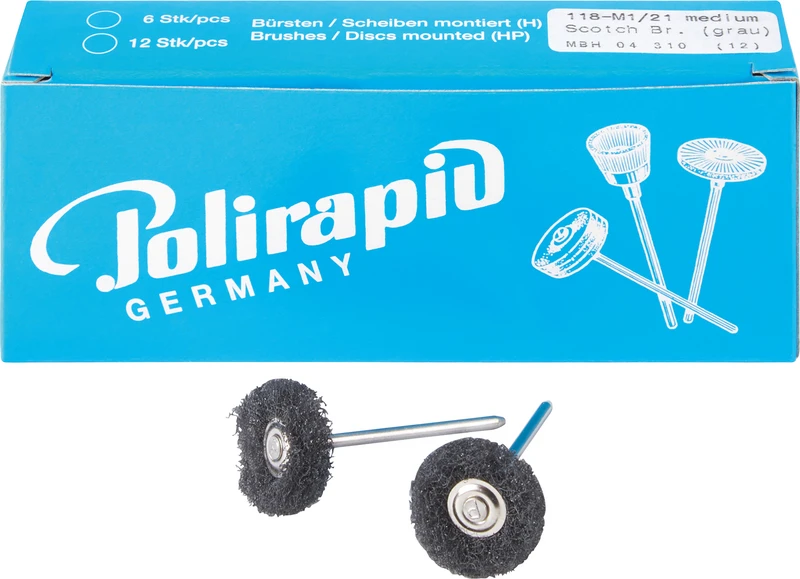 Miniaturbürsten 3M Scotch-Brite  Packung  12 Stück grau mittel, HP, 1 Scheibe 3M Scotch-Brite, K: 400-450, Ø 21 mm