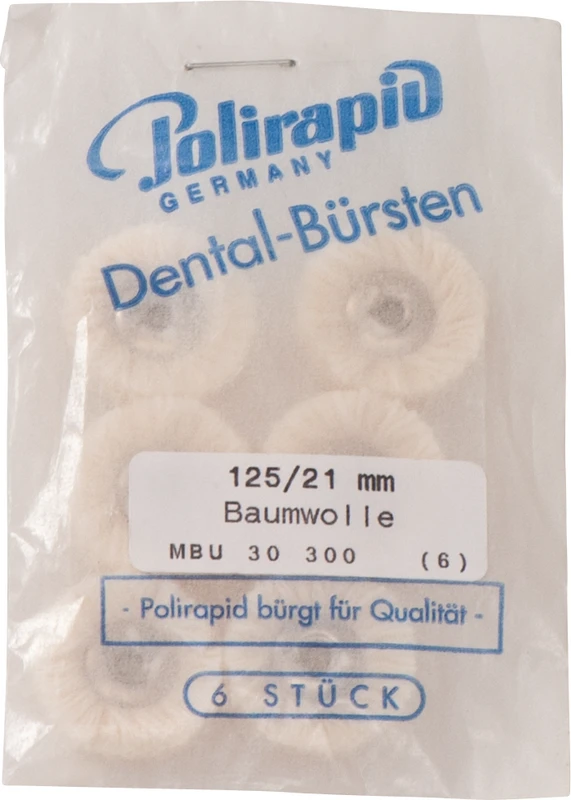 Miniaturbürsten Garn  Packung  6 Stück unmontiert, Baumwollgarn weich, Ø 21 mm