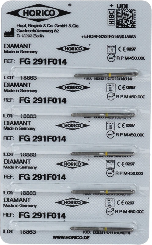 Diamantschleifer 291  Packung  5 Stück weiß ultrafein, FG, Figur 291, 11,5 mm, ISO 014