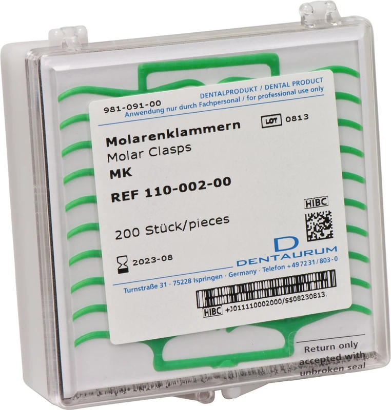 Wachsretention  Packung  200 Molarenklammern grün, Standard