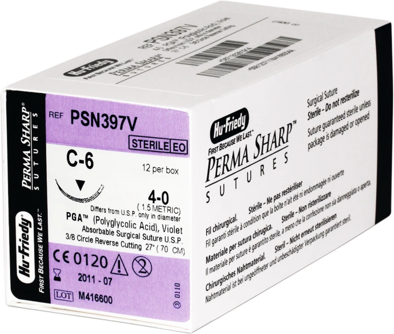 Perma Sharp PGA  Packung  12 Stück violett, 70 cm, C-6, 3\8 Kreis, schneidend, Rückstich, 18,7 mm, USP 4\0