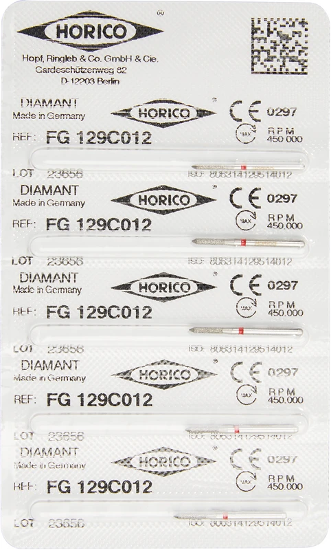 Diamantschleifer 129  Packung  5 Stück rot fein, FG, Figur 129, 6 mm, ISO 012