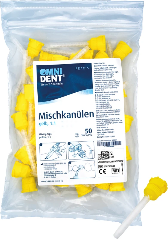 Omni Mischkanülen gelb 1:1  Beutel  50 Stück gelb 1:1