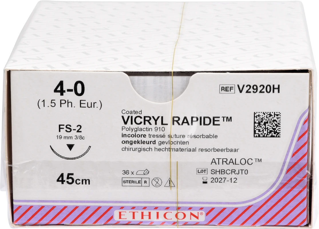 VICRYL RAPIDE  Packung  36 Stück ungefärbt, 45 cm, FS2S, 3\8 Kreis, schneidend, 19 mm, USP 4\0
