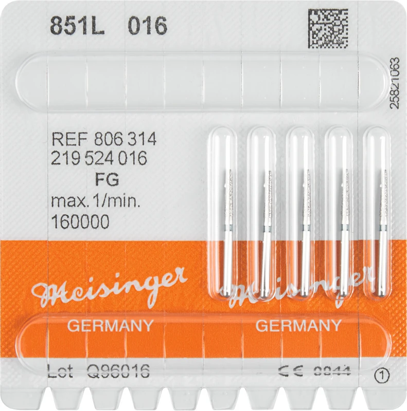 Diamanten 851  Packung  5 Stück blau mittel, FG, Figur 219 Konus rund, lang, 8 mm, ISO 016