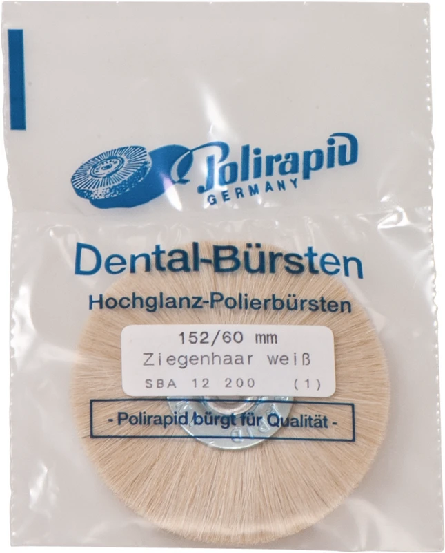 Schmalbürsten  Stück  mit Aluzentrum, Ziegenhaar weiß, Ø 60 mm, S: 5 mm