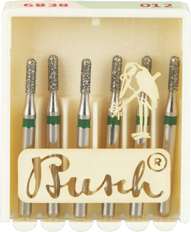 Premium Diamantschleifer 838  Packung  6 Stück grün grob, FG, Figur 137, 4 mm, ISO 012