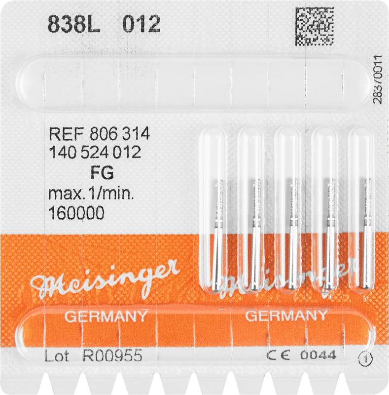 Diamanten 838  Packung  5 Stück blau mittel, FG, Figur 140 Zylinder lang, 7 mm, ISO 012