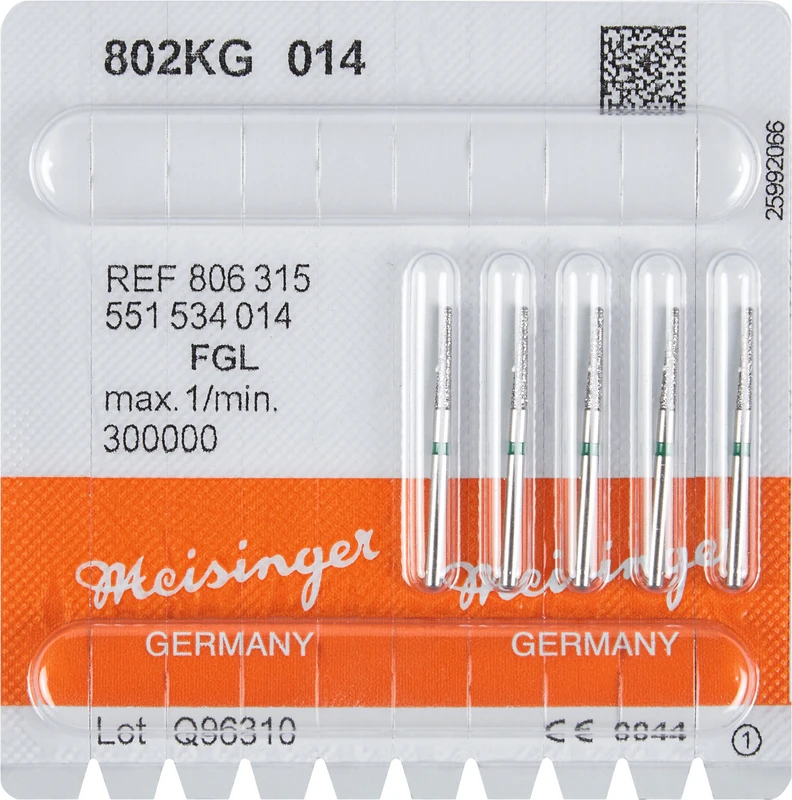 Diamanten 802  Packung  5 Stück grün grob, FG L, Figur 551 konisch rund Stirn n. diamantiert, 9 mm, ISO 014