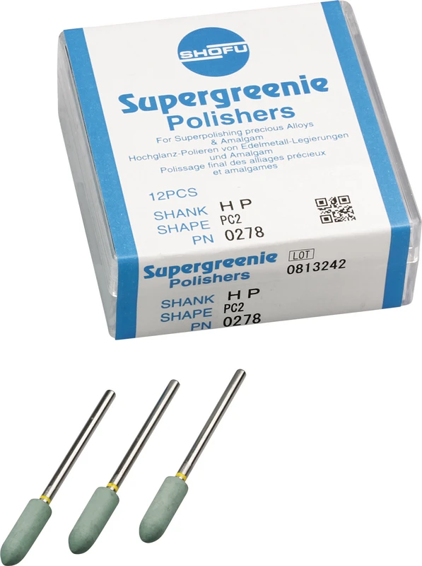 Silikonpolierer  Packung  12 Stück grün, HP gelb, Figur PC2, ISO 050