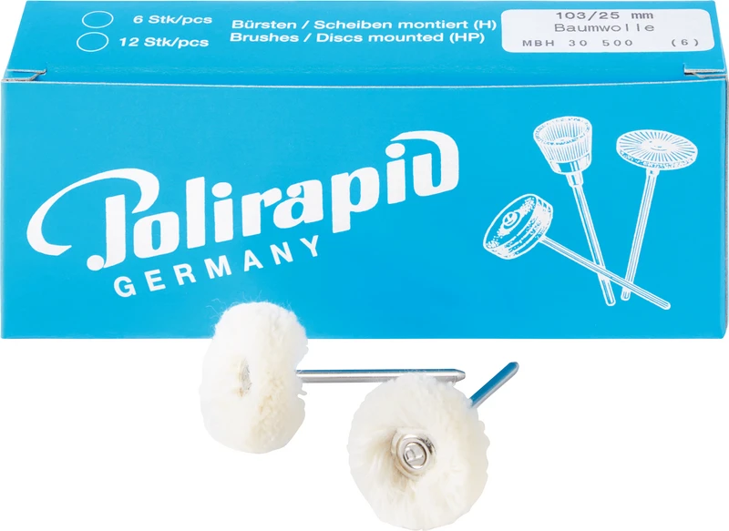 Miniaturbürsten Garn  Packung  6 Stück HP, Baumwollgarn weich, Ø 25 mm