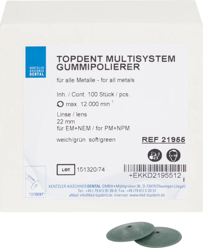 TOPDENT Multisystem-Gummipolierer  Packung  100 Stück grün weich, Linse Ø 22 mm