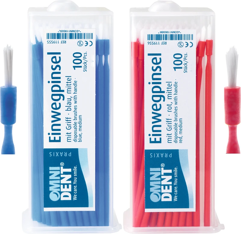 Omni Einwegpinsel mit Griff  Packung  100 Stück blau, mittel