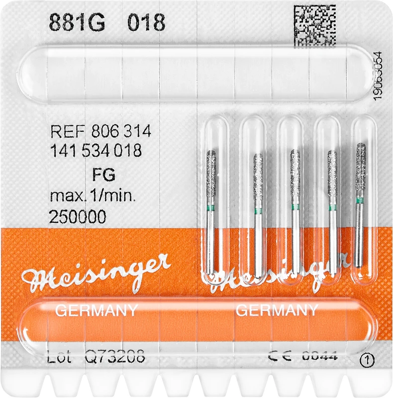 Diamanten 881  Packung  5 Stück grün grob, FG, Figur 141 Zylinder rund, 8 mm, ISO 018