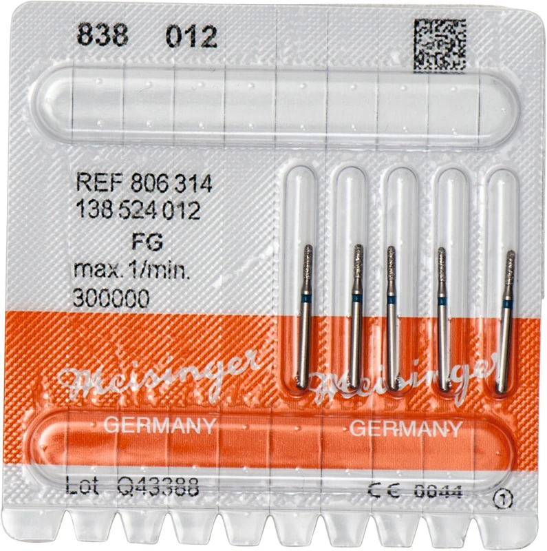 Diamanten 838  Packung  5 Stück blau mittel, FG, Figur 138 Zylinder, 4 mm, ISO 012