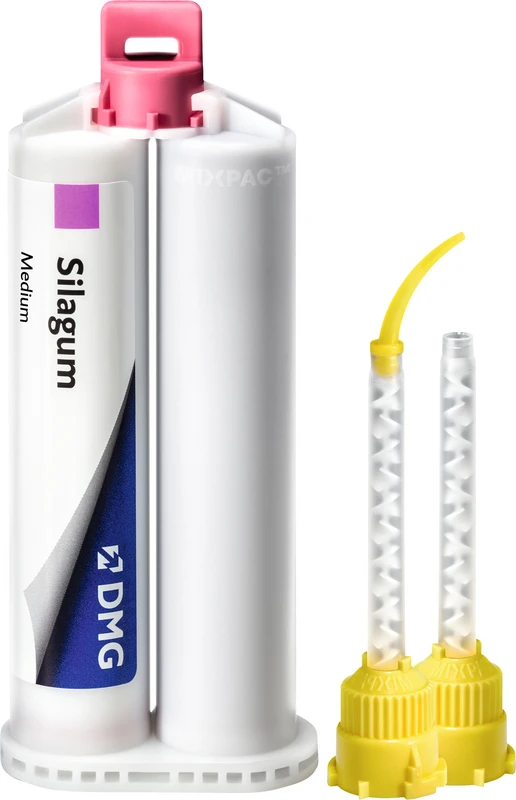 Silagum Medium  Packung  2 x 50 ml Doppelkartusche, 12 Automix-Tips, 12 Intraoral-Tips