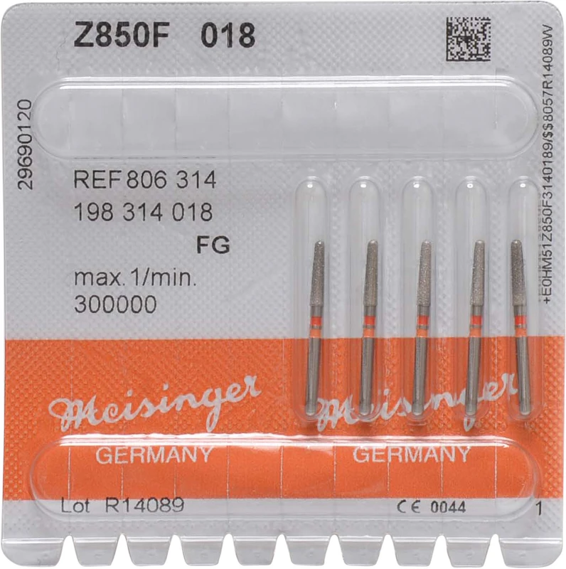 Diamanten Z0850  Packung  5 Stück rot fein, FG, Figur 198 konisch rund, 8 mm, ISO 018